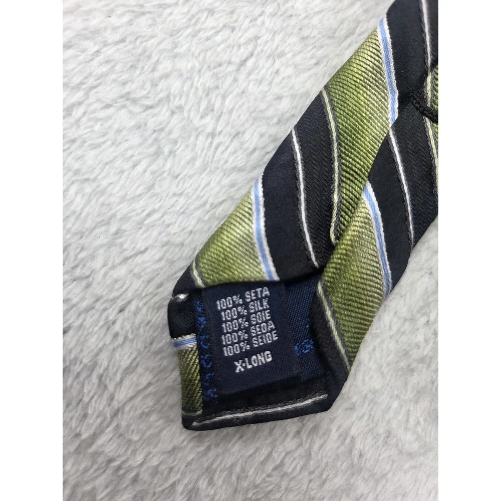 Saddlebred XL Long Silk Tie Green Black Stripe Extra Long 100% Silk Classic - Picture 5 of 10